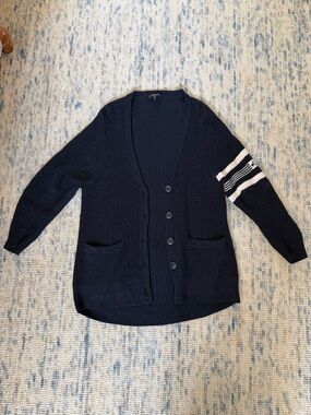 Rag & Bone Navy Button-Front Knit Cardigan with Varsity Stripe Sleeve